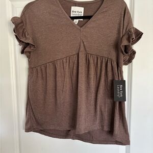 New York Laundry Chocolate Ruffle Blouse